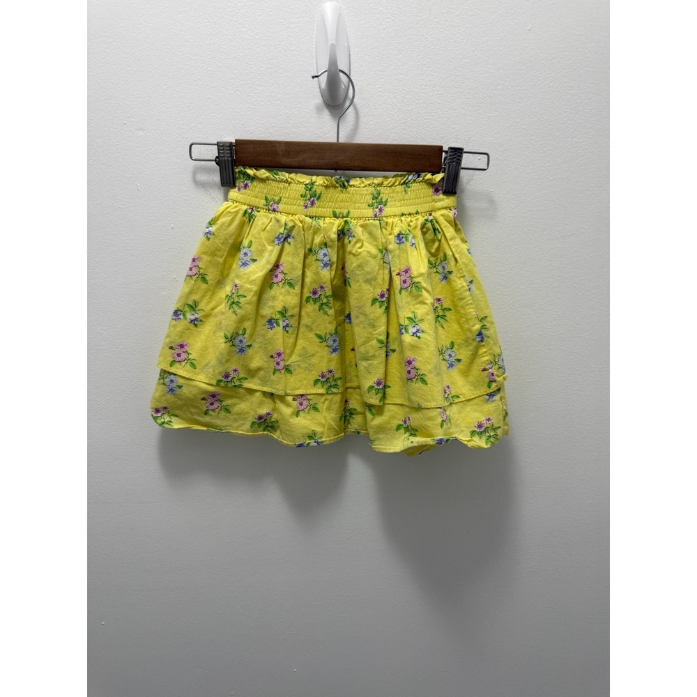 Janie and Jack Girls Yellow Floral Smocked Waist Tiered Cotton Skirt Size 7